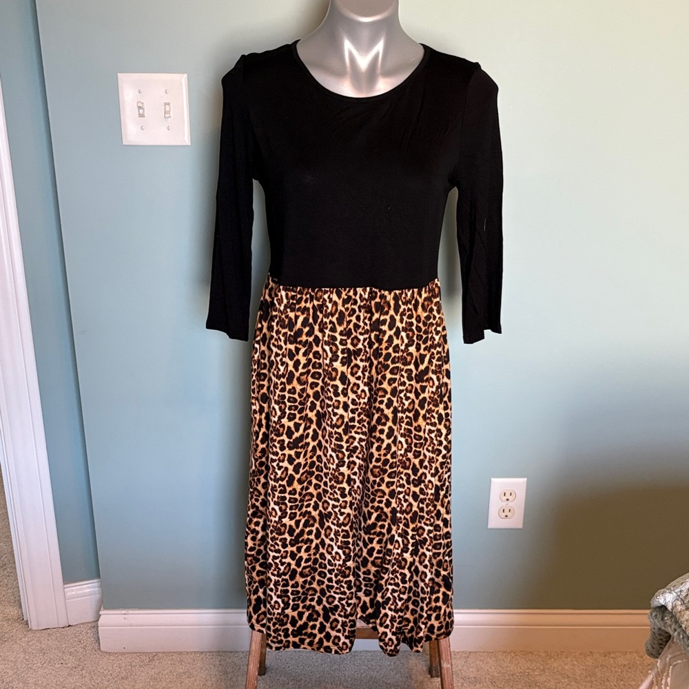 Leopard Print Midi Dress with Black Top